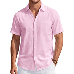 J.VER Mens Linen Shirt Short Sleeve Button Down Casual Summer Shirts(Light Pink)