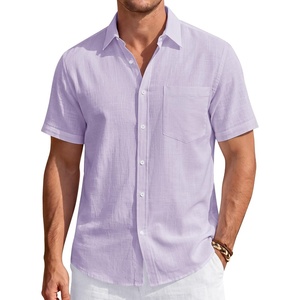 J.VER Mens Linen Shirt Short Sleeve Button Down Casual Summer Shirts(Light Purple)