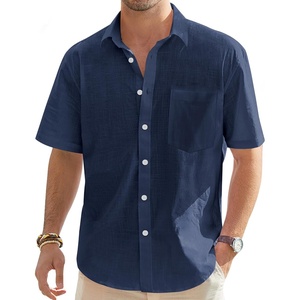 J.VER Mens Linen Shirt Short Sleeve Button Down Casual Summer Shirts(Navy Blue)