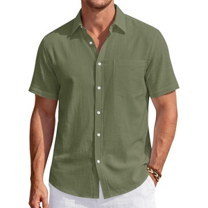 J.VER Mens Linen Shirt Short Sleeve Button Down Casual Summer Shirts(Olive Green)