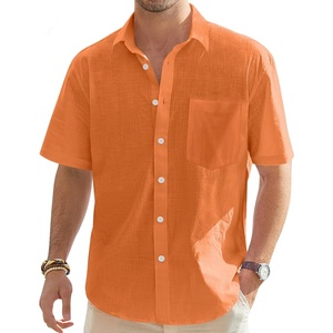 J.VER Mens Linen Shirt Short Sleeve Button Down Casual Summer Shirts(Orange)