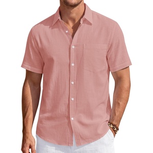 J.VER Mens Linen Shirt Short Sleeve Button Down Casual Summer Shirts(Peach)