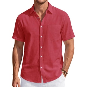 J.VER Mens Linen Shirt Short Sleeve Button Down Casual Summer Shirts(Red)
