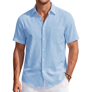 J.VER Mens Linen Shirt Short Sleeve Button Down Casual Summer Shirts(Sky Blue)
