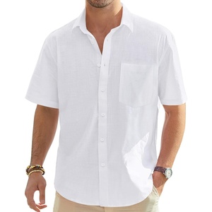J.VER Mens Linen Shirt Short Sleeve Button Down Casual Summer Shirts(White)