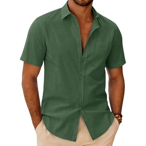 J.VER Mens Linen Textured Shirt 100% Cotton Short Sleeve Button Down Shirts(Green)