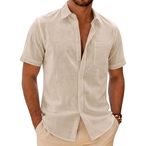 J.VER Mens Linen Textured Shirt 100% Cotton Short Sleeve Button Down Shirts(Khaki)