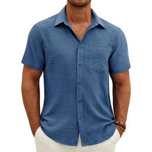J.VER Mens Short Sleeve Linen Textured Shirts Casual Button Down Shirt(Dark Blue)