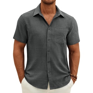 J.VER Mens Short Sleeve Linen Textured Shirts Casual Button Down Shirt(Dark Grey)
