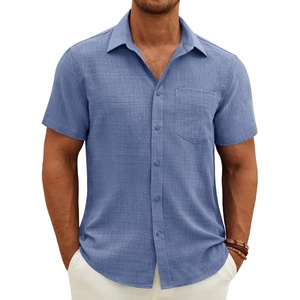 J.VER Mens Short Sleeve Linen Textured Shirts Casual Button Down Shirt(Denim Blue)