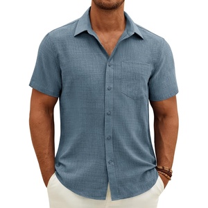 J.VER Mens Short Sleeve Linen Textured Shirts Casual Button Down Shirt(Dusty Blue)