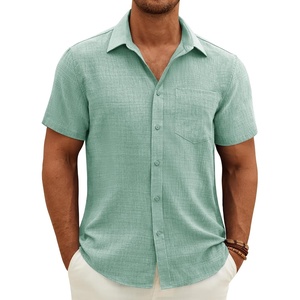 J.VER Mens Short Sleeve Linen Textured Shirts Casual Button Down Shirt(Mint Green)