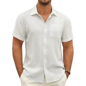 J.VER Mens Short Sleeve Linen Textured Shirts Casual Button Down Shirt(White)